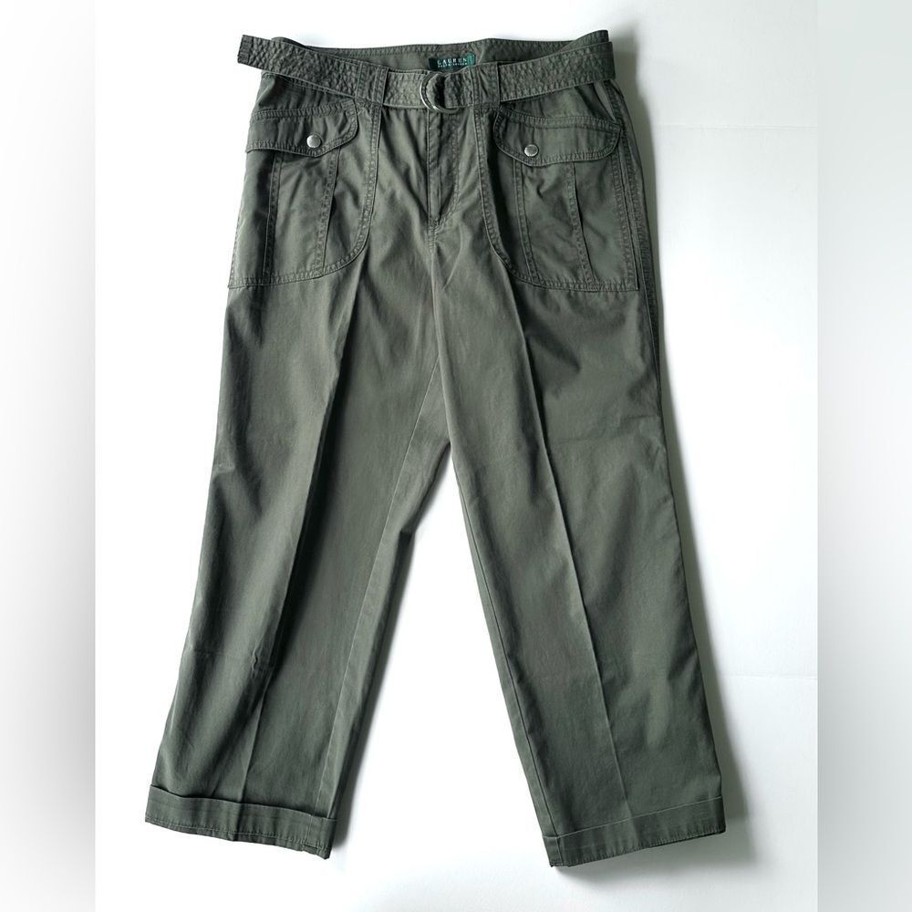 Lauren Ralph Lauren Green Khaki Belted Safari Style Cropped Trousers Capri 10